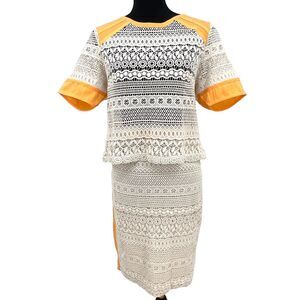 Potter's Pot Creme Crochet Lace‎ Cropped Boxy Top Lace Skirt Boho Large